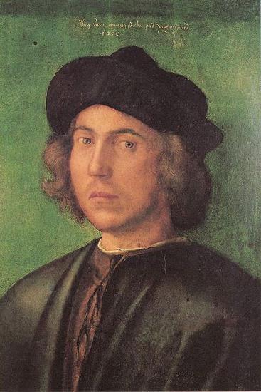 Albrecht Durer Portrat eines jungen Mannes vor grunem Hintergrund